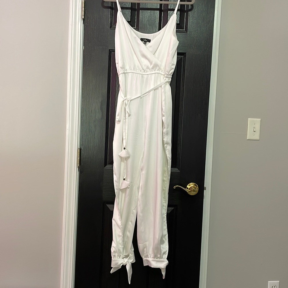 Lulu's White Satin Jumpsuit Romper